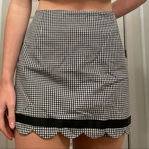 Black & White Gingham Mini Skirt with Scalloped Hem Trim
